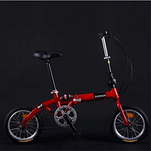 Folding Bike : HCMNME Mountain Bikes, 14 inch lightweight folding bicycle single speed disc brake shock absorbing bicycle red Alloy frame with Disc Brakes