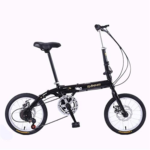 Folding Bike : HCMNME Mountain Bikes, 14 inch lightweight folding bicycle variable speed disc brake bicycle black-A Alloy frame with Disc Brakes