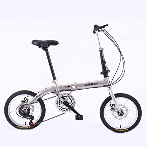 Folding Bike : HCMNME Mountain Bikes, 14 inch lightweight folding bicycle variable speed disc brake bicycle champagne gold-A Alloy frame with Disc Brakes