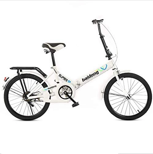Folding Bike : HCMNME Mountain Bikes, 20-inch folding bicycle student folding non-speed bicycle shock-absorbing bicycle Alloy frame with Disc Brakes (Color : White, Size : With box)