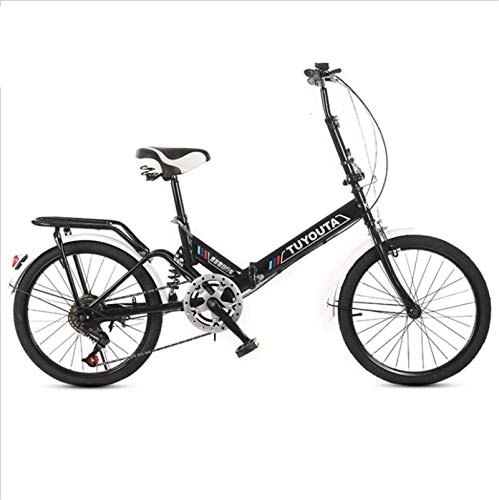 Folding Bike : HCMNME Mountain Bikes, 20 inch folding bicycle student folding variable speed bicycle shock-absorbing bicycle Alloy frame with Disc Brakes (Color : Black, Size : With box)