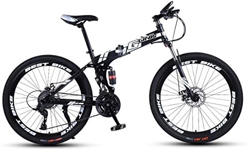 Folding Bike : HCMNME Mountain Bikes, 26 inch folding mountain bike double shock-absorbing racing off-road variable speed bicycle spoke wheel Alloy frame with Disc Brakes (Color : Black and white, Size : 24 speed)