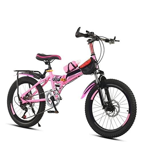 Folding Bike : Heavy Duty Folding Bike-Lightweight Carbon Steel Frame Genuine Shimano 20-Inch Folding Bike for 125-145cm height Boy Girl, pink