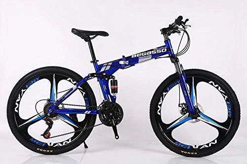 Folding Bike : Heinside Simple Foldable Ultra-Lightweight Mountain Bike 4-Variable Speeds Dual Brake Folding Bicycle For Student Man And Women Adult Bike Durable (Color : Blue 3 blade, Size : 24)