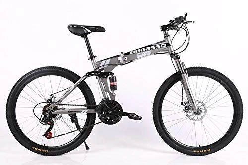 Folding Bike : Heinside Simple Foldable Ultra-Lightweight Mountain Bike 4-Variable Speeds Dual Brake Folding Bicycle For Student Man And Women Adult Bike Durable (Color : Gray, Size : 24)