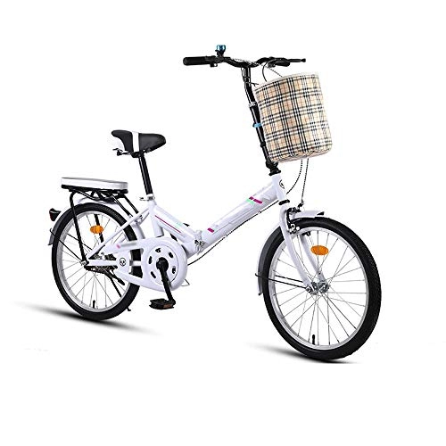 Folding Bike : HELIn Bicycle - Mini Portable Student Comfort Speed Wheel Folding Bike Shockabsorption Lightweight Alloy Folding City Bike Bicycle Male And Female Adult Lady Bike (Color : White)
