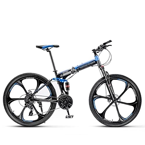Folding Bike : HEMSAK Adult Mountain Bike, Full Suspension High-Carbon Steel MTB Foldable Bicycle, Fold Up Touring Cycling 24 / 26 Inch Total Tyre, for Unisex Foldable Mountain Bike