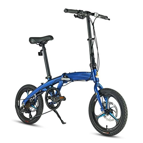 Folding Bike : HerfsT 16in Folding Bikes for Adult Lightweight Aluminum Frame 7-Speed Folding Bike City Mini Compact Bike Bicycle Urban Commuters, with Disc Brakes