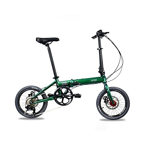 Folding Bike : HESNDddzxc Electric Bicycle 16 Inch Folding Bike Foldable Bicycle Aluminum Alloy 8 Variable Speed Portable Disc Brake Free Installation (Color : Green)