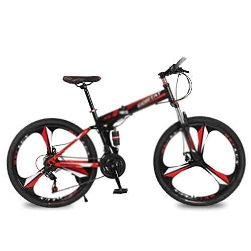Folding Bike : HESNDzxc Bicycles for Adults Foldable Bicycle Mountain Bike Wheel Size 26 Inches Road Bike 21 Speeds Suspension Bicycle Double Disc Brake (Color : Red, Size : 21 Speed)