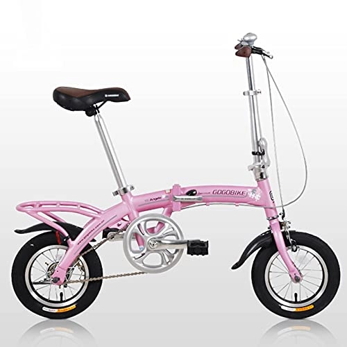 Folding Bike : HEZHANG 12 inch Folding Bicycle, Single Gear Commuter Bike, for Height 140-180Cm Men and Women, Pink
