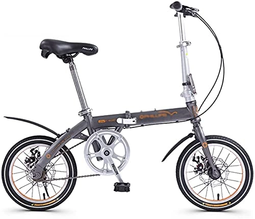 Folding Bike : HEZHANG 14 inch Folding Bike, Single Speed Foldable Bicycle for Adult Children, MTB Bike with Disc Brake, Grey