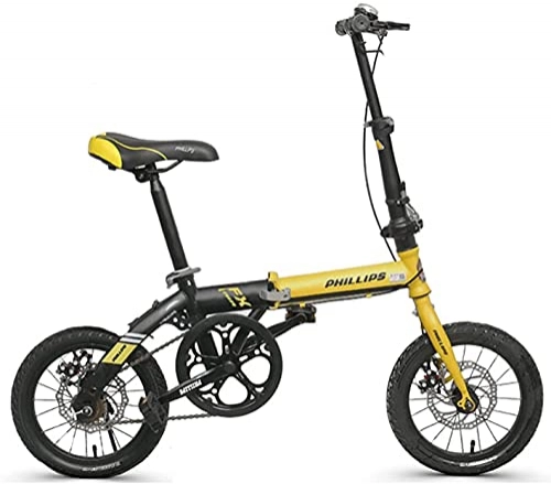 Folding Bike : HEZHANG 14 inch Folding Bike, Women's Single Speed Disc Brake Bicycle with Basket, Cup Holder, for Children Student Adult, Yellow