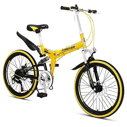 Folding Bike : HEZHANG 22 inch Cross Country Folding Mountain Bike, for Teenagers Students, Yellow
