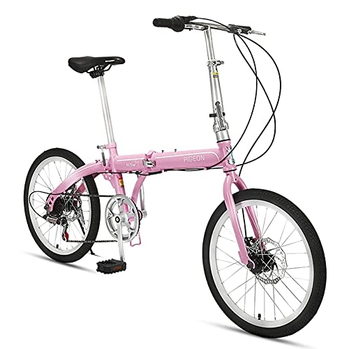 Folding Bike : HEZHANG Bicycle, Folding Bikes, 20 inch 6-Speed Single Gear Bike for Student Adult, Pink