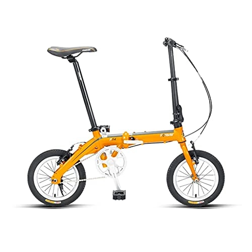 Folding Bike : HEZHANG Foldable Bicycle, Aluminum Alloy Ultralight Female 14-Inch Small Wheel Road Bike, Can Be Put in The Trunk, Orange