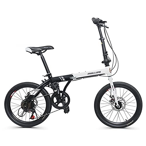 Folding Bike : HEZHANG Folding Bike, 20-Inch 6-Speed City Commuter Bike, High Carbon Steel Frame, Mechanical Disc Brake, for Children and Adults, White