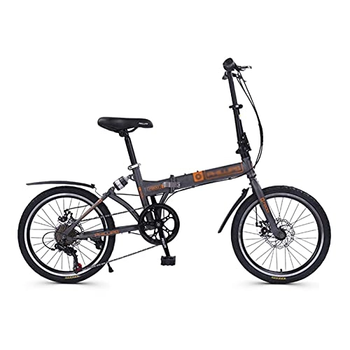 Folding Bike : HEZHANG Folding Bike, 20-Inch Speed Road Bike with Mechanical Double Disc Brakes and Rear Shocks, for Outdoor Outings and Commuting, Grey