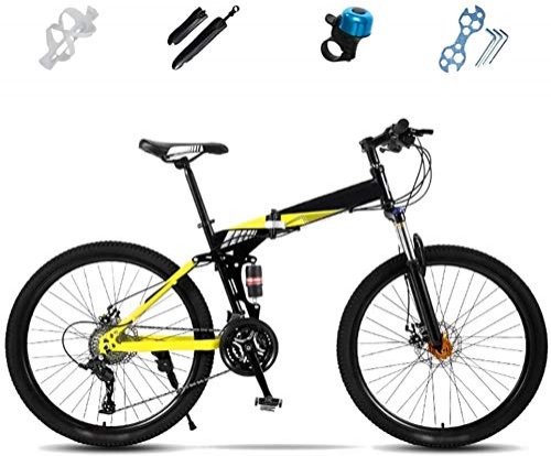 Folding Bike : HFFFHA 24 Inches, 26 Inches Folding Mountain Bike, Speed Full Suspension Bicycle, 27-Speed Off-Road MTB Bike, Unisex Foldable Commuter Bike, Double Disc Brake (Color : C, Size : 26in)