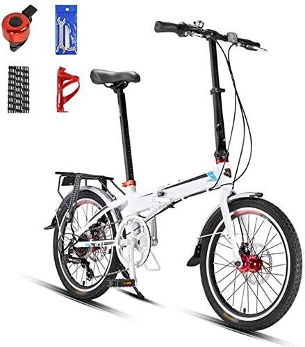 Folding Bike : HFFFHA Folding Bikes, 20 Inch Mini Portable Student Comfort Speed Wheel Folding Bike For Men Women Lightweight Folding Casual Bicycle (Color : White)