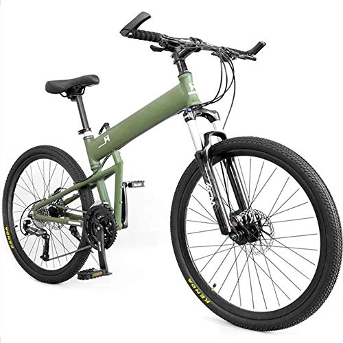 Folding Bike : HFJKD 26 Inch Mountain Bikes, 30 Speed Mountain Bike, Adult Folding Mountain Bicycle, Aluminum Full Suspension Frame Adjustable Seat, Green