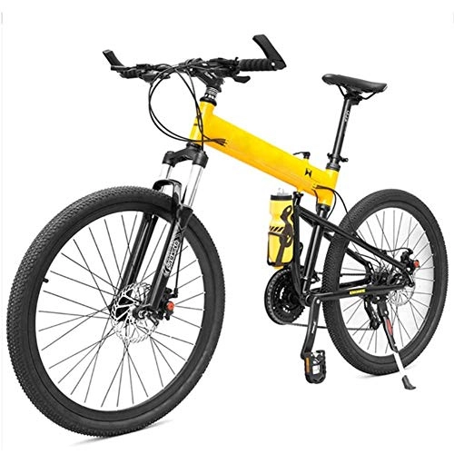 Folding Bike : HFJKD 26 Inch Mountain Bikes, 30 Speed Mountain Bike, Adult Folding Mountain Bicycle, Aluminum Full Suspension Frame Adjustable Seat, Yellow
