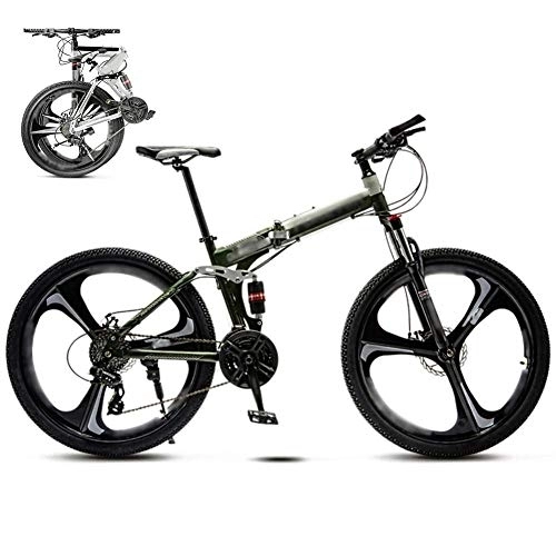 Folding Bike : HFJKD 26 Inch MTB Bicycle, 30-Speed Gears Foldable Mountain Bike, Off-Road Variable Speed Bikes for Men And Women, Double Disc Brake / Green
