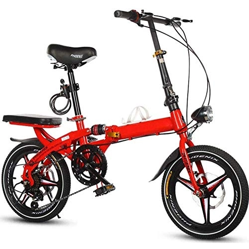 Folding Bike : HFJKD Adult Travel Bicycle, Damping Bicycle 20Inch Shifting Disc Brakes Ultra Light Portable Mini Men Women Folding Bike, For office workers, Red