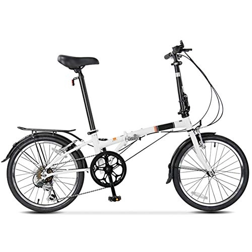 Folding Bike : HFJKD Adults 6 Speed Light Weight Folding Bicycle, High-Carbon Steel Frame, Folding City Bike with Rear Carry Rack, 20inch Folding Bike, For adults, White