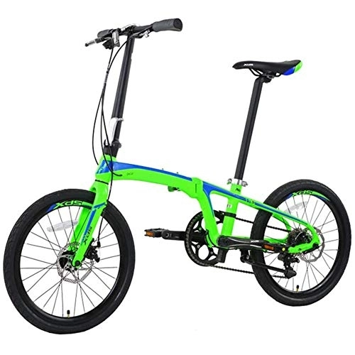Folding Bike : HFJKD Aluminum Alloy Lightweight Portable Bicycle, 20inch Light Weight Folding Bikes, 8 Speed Double Disc Brake Folding Bike, Green, Adults Unisex
