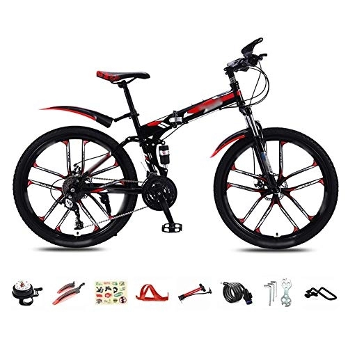 Folding Bike : HFJKD Foldable Bicycle 26 Inch, 30-Speed Folding Mountain Bike, Lightweight Commuter Bike, MTB Full Suspension Bicycle with Double Disc Brake