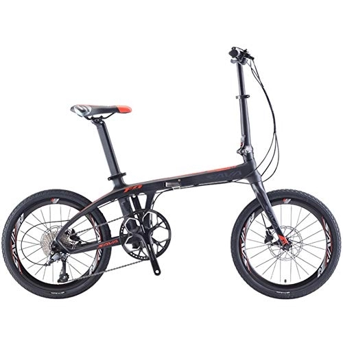Folding Bike : HFJKD Folding Bicycle, 20 inch Carbon Fiber Folding Mountain Bike, 9-speed variable speed dual disc brake adult bicycle, Safe, easy to carry, A