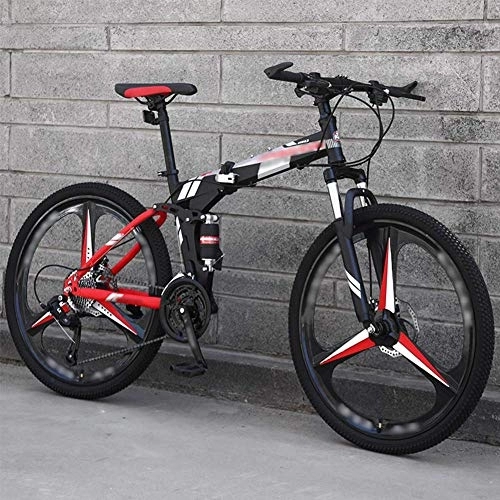 Folding Bike : HFJKD Mountain Bike Folding Bikes, 27-Speed Double Disc Brake Full Suspension Bicycle, 26 Inch, Double Disc Brake, Off-Road Variable Speed Bikes