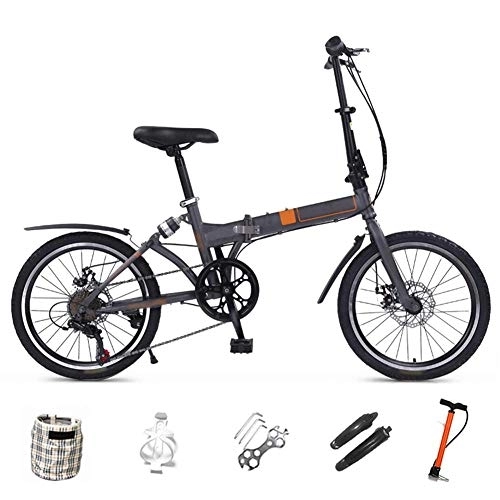 Folding Bike : HFJKD Mountain Bike Folding Bikes, 7-Speed Double Disc Brake Full Suspension Bicycle, 20 Inchn City Commuter Bicycles for Men And Wome