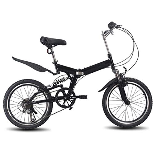 Folding Bike : HFJKD Portable light bicycle, 6-speed Folding bicycle, Front and rear shock-absorbing high-carbon steel frame, Anti-skid rubber tires, for adult students, Black