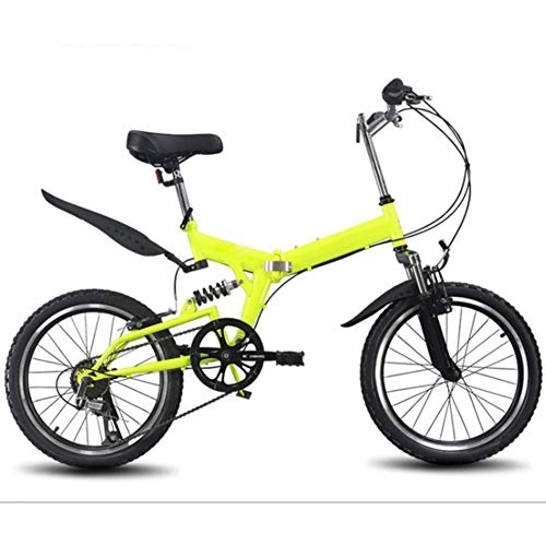 Folding Bike : HFJKD Portable light bicycle, 6-speed Folding bicycle, Front and rear shock-absorbing high-carbon steel frame, Anti-skid rubber tires, for adult students, Yellow