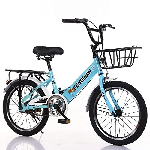 Folding Bike : HGUIM Fickrad adults, 18 inch bicycles gearshift foldable bike with back seat for city and camping, Blue