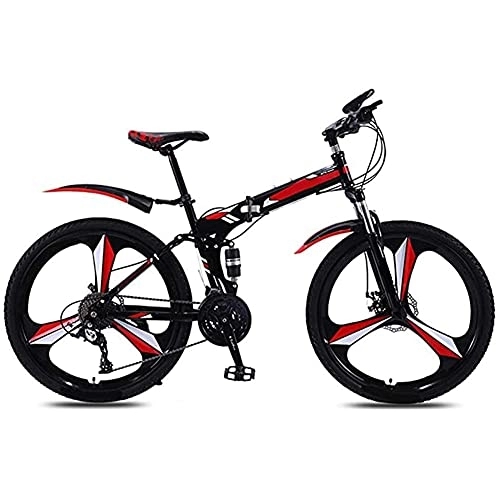 Folding Bike : HHORB Mountain Boys Bike, 24 / 26 Inch 21-Speed Full Suspension MTB Bikes, 3 Spoke Wheels Folding Mountain Bike, Carbon Steel Frame, Double Disc Brake, Bicycles Outdoor Sport, Red, 26 inch