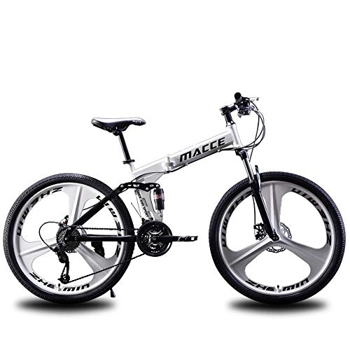 Folding Bike : HHRen Folding Mountain Bike Tire Diameter (60Cm / 65Cm) 21 Gear Shift Double Shock Absorber Carbon Steel Folding Car, White, 65cm