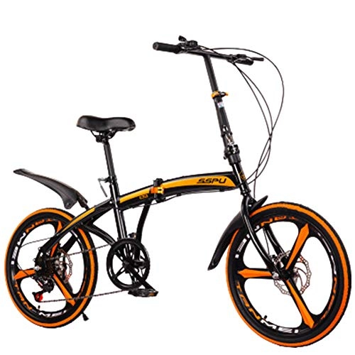 Folding Bike : High Carbon Steel 20 Inch Folding Mountain Bike Mechanical Disc Brakes 7 Speed Gears Bicycle Full Suspension MTB Bikes, Black