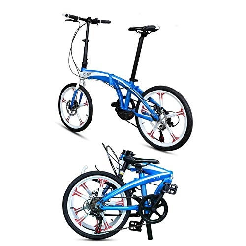 Folding Bike : High Quality Brand Folding bicycle 7 speed double disc brakes ultra light bicycle mountain bike magnesium alloy 20 inch Blue