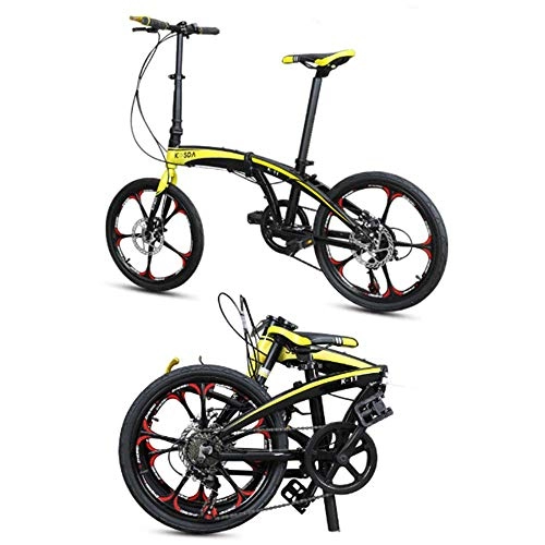 Folding Bike : High Quality Brand Folding bicycle 7 speed double disc brakes ultra light bicycle mountain bike magnesium alloy 20 inch Yellow