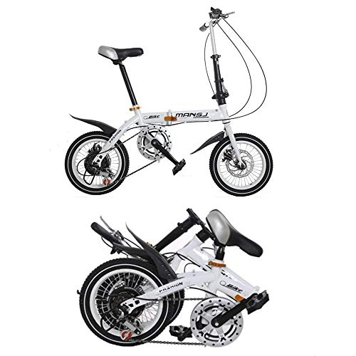 Folding Bike : High Quality Brand Folding bicycle speed double disc brakes ultra light men and women mini children bicycle mountain bike white 14 inches