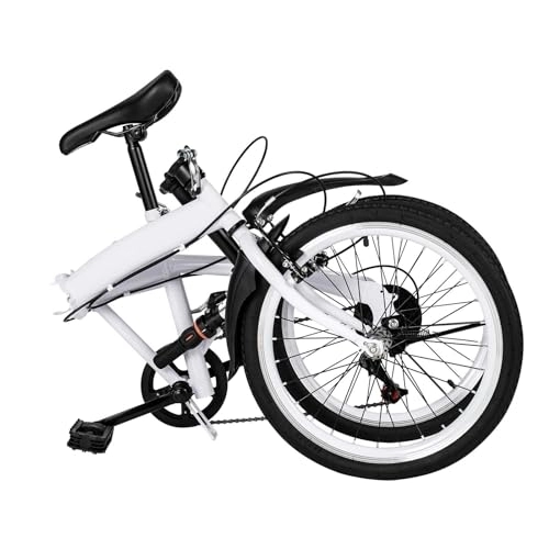 Folding Bike : hinnhonay 6 Speed Gears Folding Bike 20 Inch City Bike Commute Bicycle For Adults Suitable for adults, youth riding White