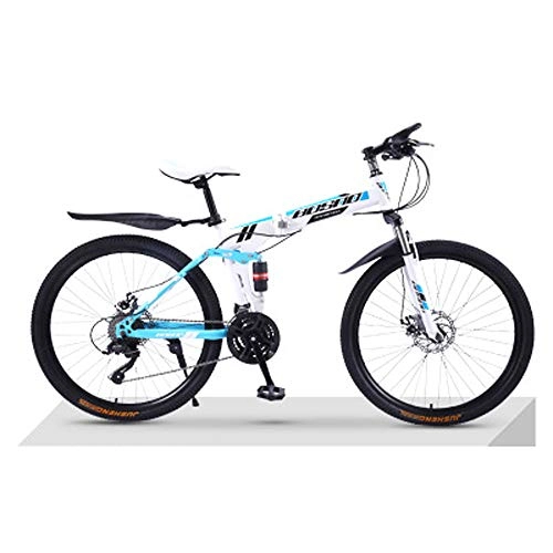 Folding Bike : hj Mountain Bike Bicycle, Foldable Bicycle (20 Inch 24 Inch 26 Inch) Double Shock-Absorbing Off-Road Bike 27 Speed Double Disc Brake Male And Female Students Adult Bicycling, White, 24inches
