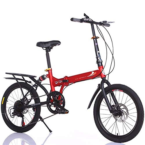 Folding Bike : hj Student Bicycle, 20 Inch Collapsible Two-Speed Disc Brake Bicycle Urban Sports Travel Bicycle Adult Student Bike, Red