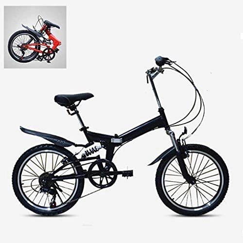Folding Bike : HJRBM 20 inch Folding Mountain Bikes，6-Speed Variable High Carbon Steel Frame，Shock Absorption V Brake All Terrain Adult City Foldable Bicycle 6-11，White jianyou (Color : Red)