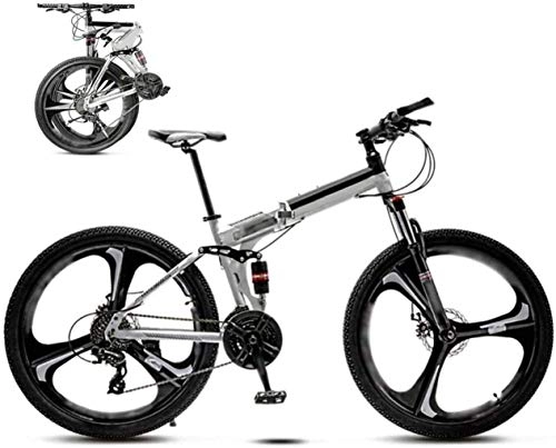 Folding Bike : HJRBM Bikes 24-26 inch MTB Bicycle， Unisex Folding Commuter Bike， 30-Speed Gears Foldable Bicycle Bike，Double Disc Brake / White / A Wheel / 26’’ 7-14 fengong
