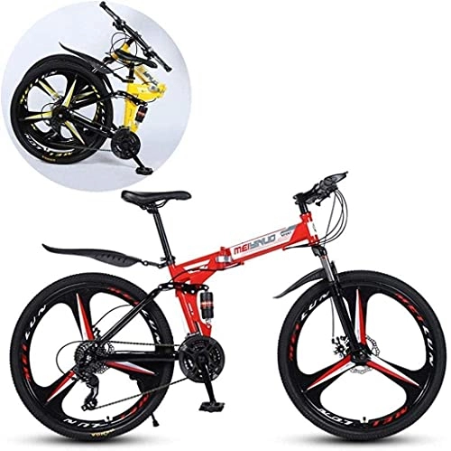 Folding Bike : HJRBM Mountain Bikes， Folding High Carbon Steel Frame 26 inch Variable Speed Double Shock Absorption Three Cutter Wheels Foldable Bicycle 7-14，27 Speed jianyou