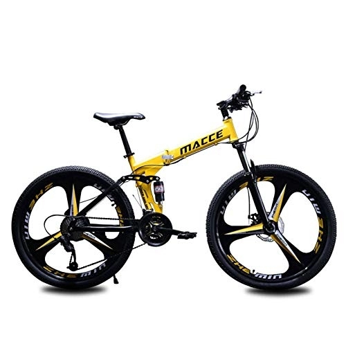 Folding Bike : HKPLDE Folding Mountain Bike For Adults, 21 Speed Country Mountain Bike 24 Inch With Double Disc Brake Carbon Steel Frame MTB Bicycle With 3 Cutter Wheel-yellow